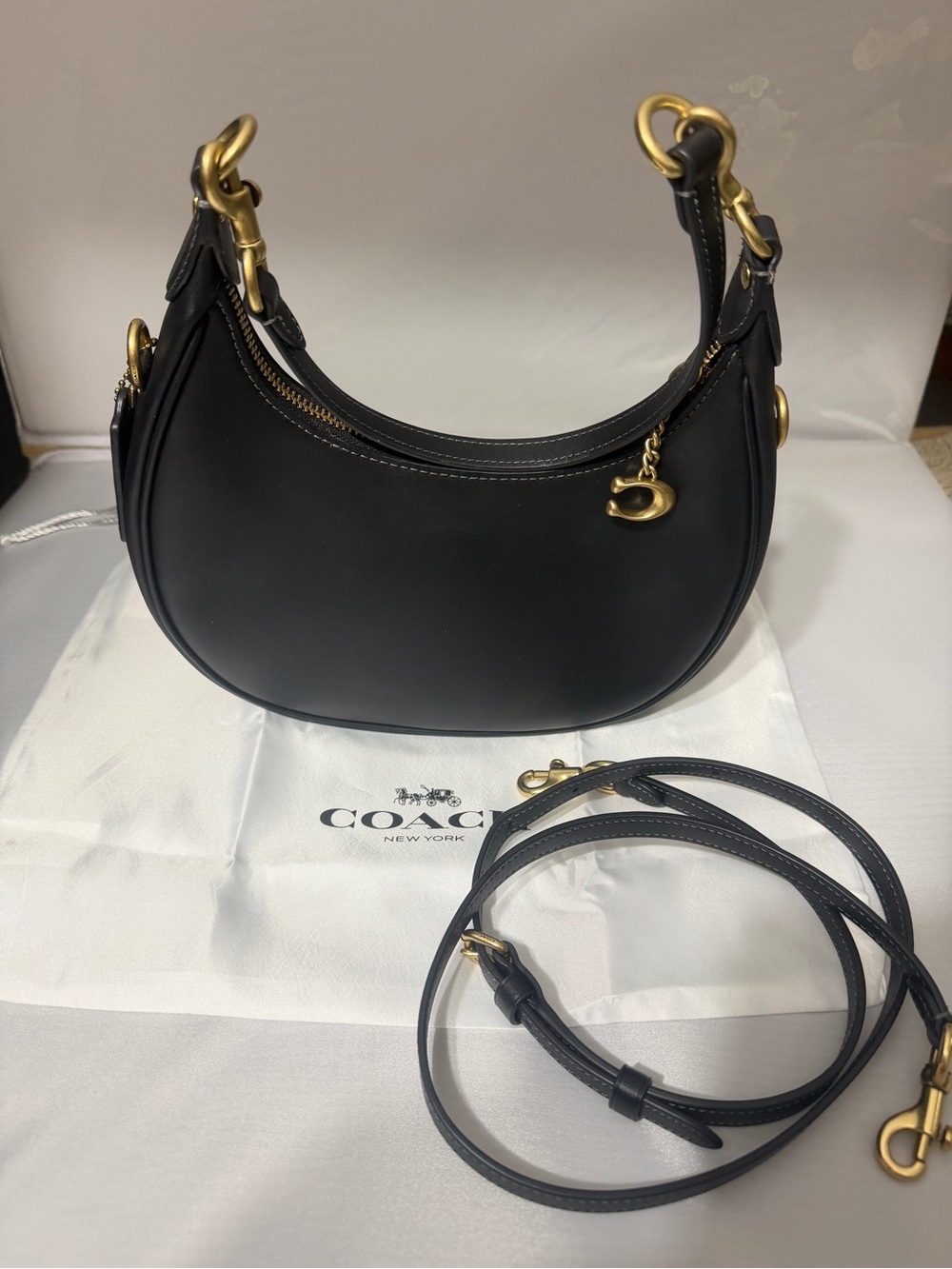 Black COACH Leather Crescent Shoulder Bag in pristine Condition.
